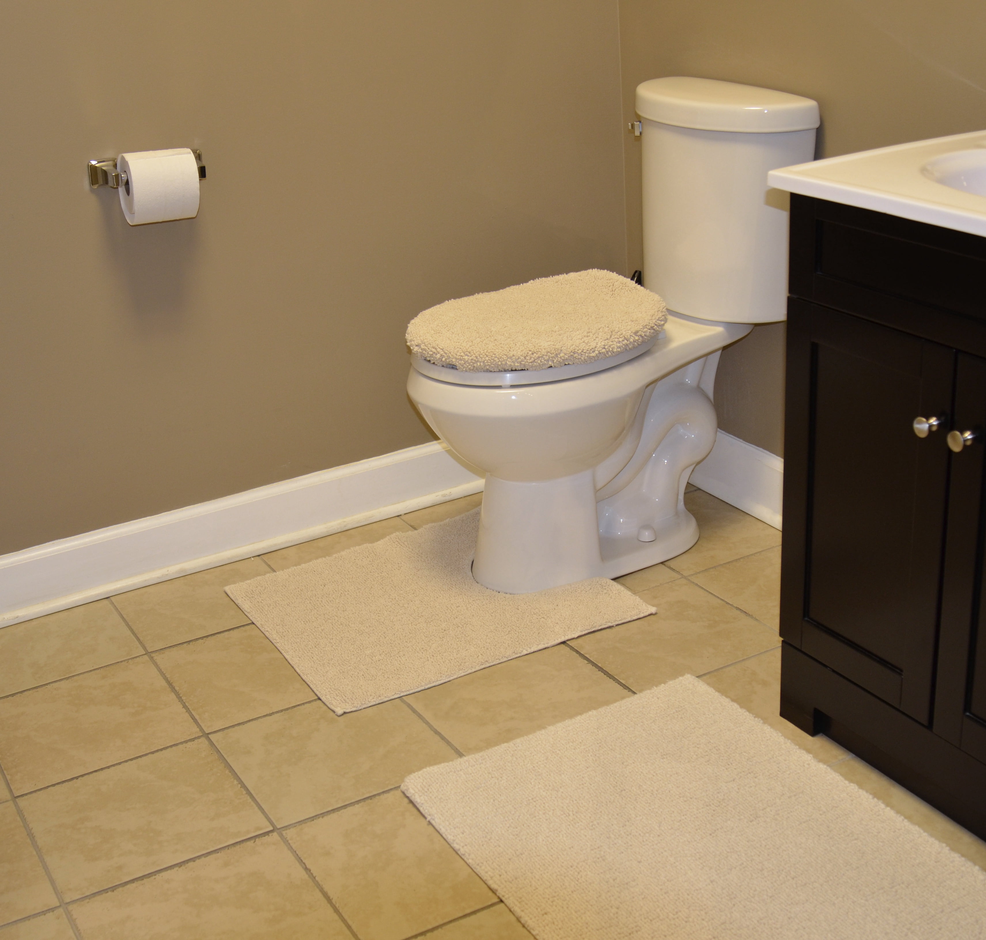 Garland Rug Classic Cotton Washable Bath Rug Set, 3 Piece Set (21"x34" Bath Rug, Contour Rug, & Toilet Lid) Natural