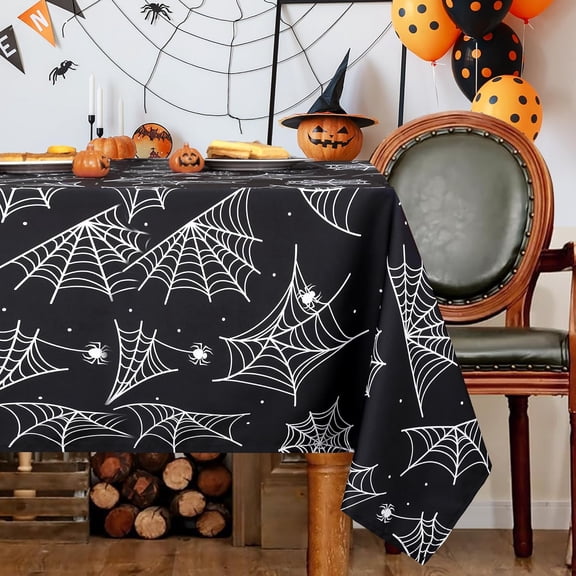 Square Halloween Tablecloth, 60 x 60 Inch Waterproof Spider Web Table Cloth, Washable Table Cover for Party Picnic Dinner Decor