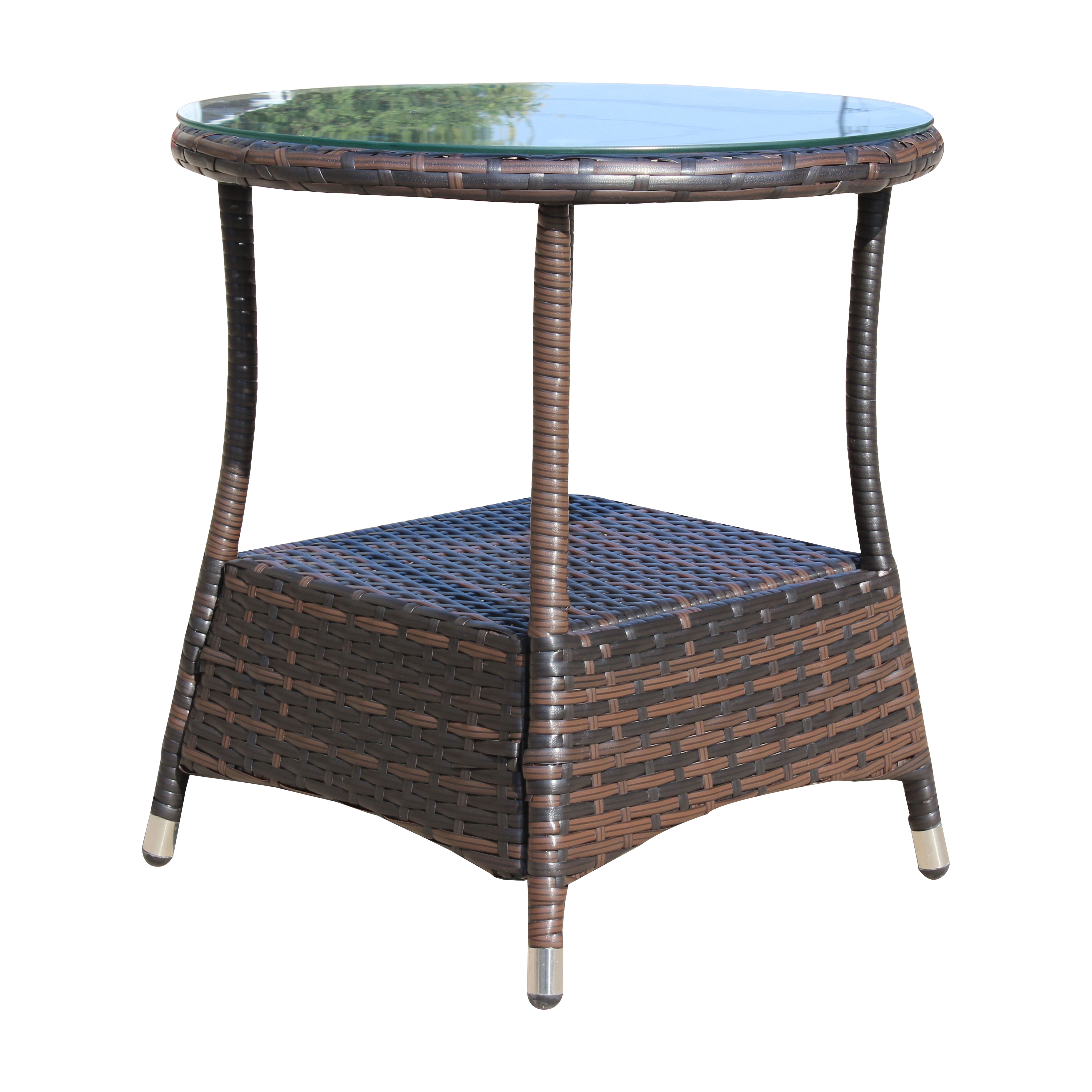 Tempered Glass Top Patio Coffee Table for Garden Backyard Deck Balcony Outdoor Leisure Living Space, Brown