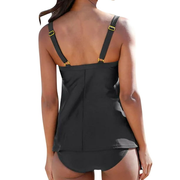 Tankini Bathing Suits for Women Mesh Patchwork Knotted Tank Top with  Boyshorts Blouson Tankini Two Piece Swimsuit Swimwear