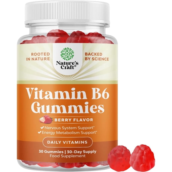 Natures Craft Potent Vitamin B6 Gummies, Daily Vitamins for Adults, 30 Count