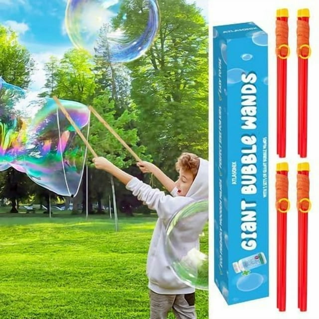Juego de varitas gigantes para burbujas Atlasonix con solución de burbujas de 8 litros, paquete de 4