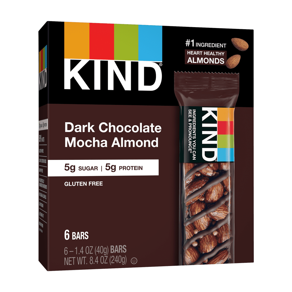 KIND Bars, Dark Chocolate Mocha Almond, Gluten free, 1.4 oz, 6 Snack
