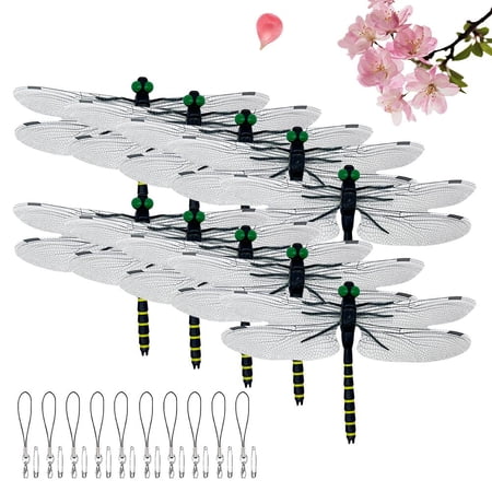 10Pcs Realistic Dragonfly Clips, Artificial Dragonfly Bug Repellent, Outdoor Garden Pest Deterrent, Hat Backpack Decor