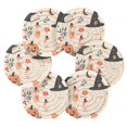 thumbnail image 7 of Yayeee 6 PCS Drink Coasters with Holder Set Woven Absorbent Round Tabletop Hot Pad, White Halloween Ghosts, 7 of 7