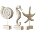 thumbnail image 1 of Exttlliy 3 piezas de madera hecha a mano playa estilo náutico estatua estrella de mar/concha/caballo de mar estatua decoración del hogar Ormromra HMHZ1673, 1 of 5
