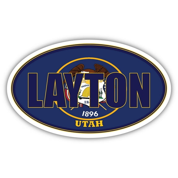 Layton City Utah State Flag | UT Flag Davis County Oval State Colors Bumper Sticker Car Decal 3x5 inches