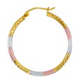 thumbnail image 3 of Wellingsale Ladies 14k Tri 3 Color Gold Polished Diamond Cut 2mm Tube Hoop Earrings (30 x 30 mm), 3 of 7