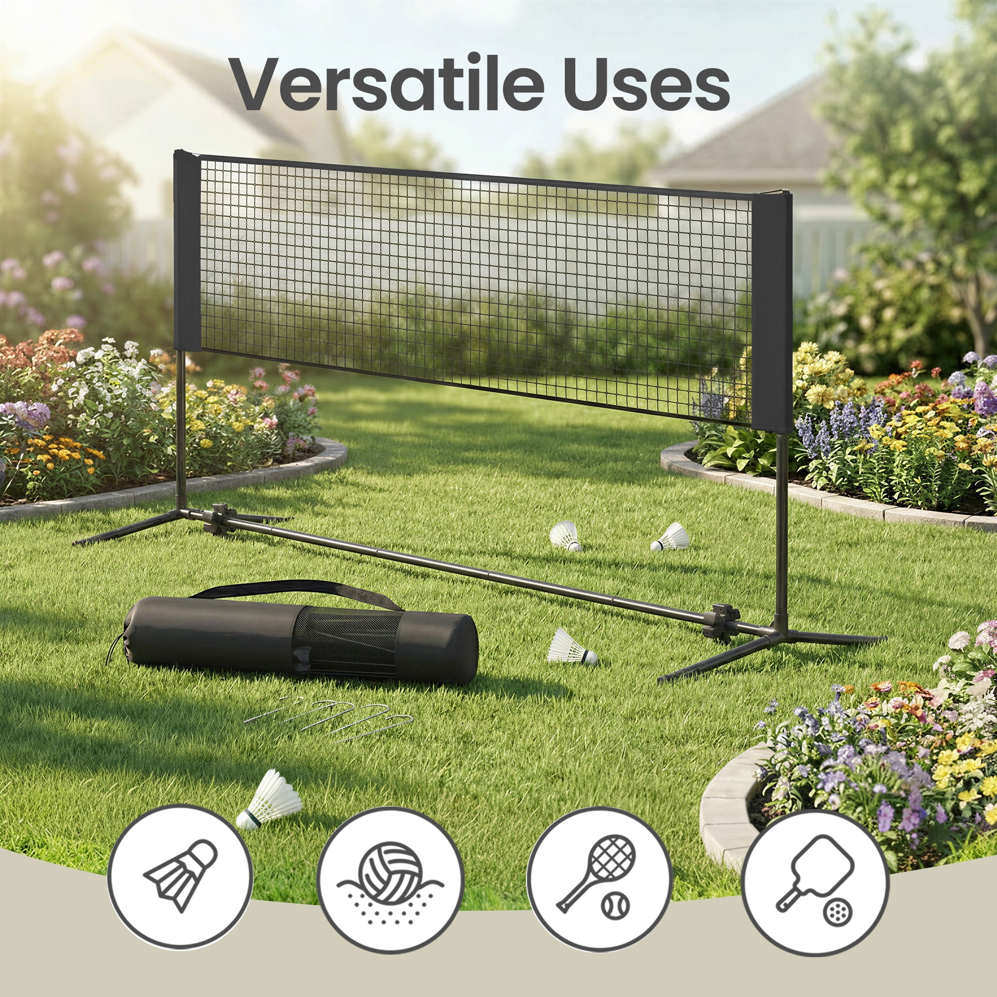 LEDREM Adjustable Height Badminton Net, Volleyball and Pickleball Net for Kids and Junior Tennis, 10-16.5 ft Wide Foldable Nylon Net with Poles
