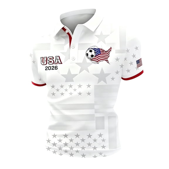 USA Soccer Jerseys Polo Shirts for Men Short Sleeve Top Football Jerseys Comfortable Casual Wear for Game Day Casual Golf Shirt White XL