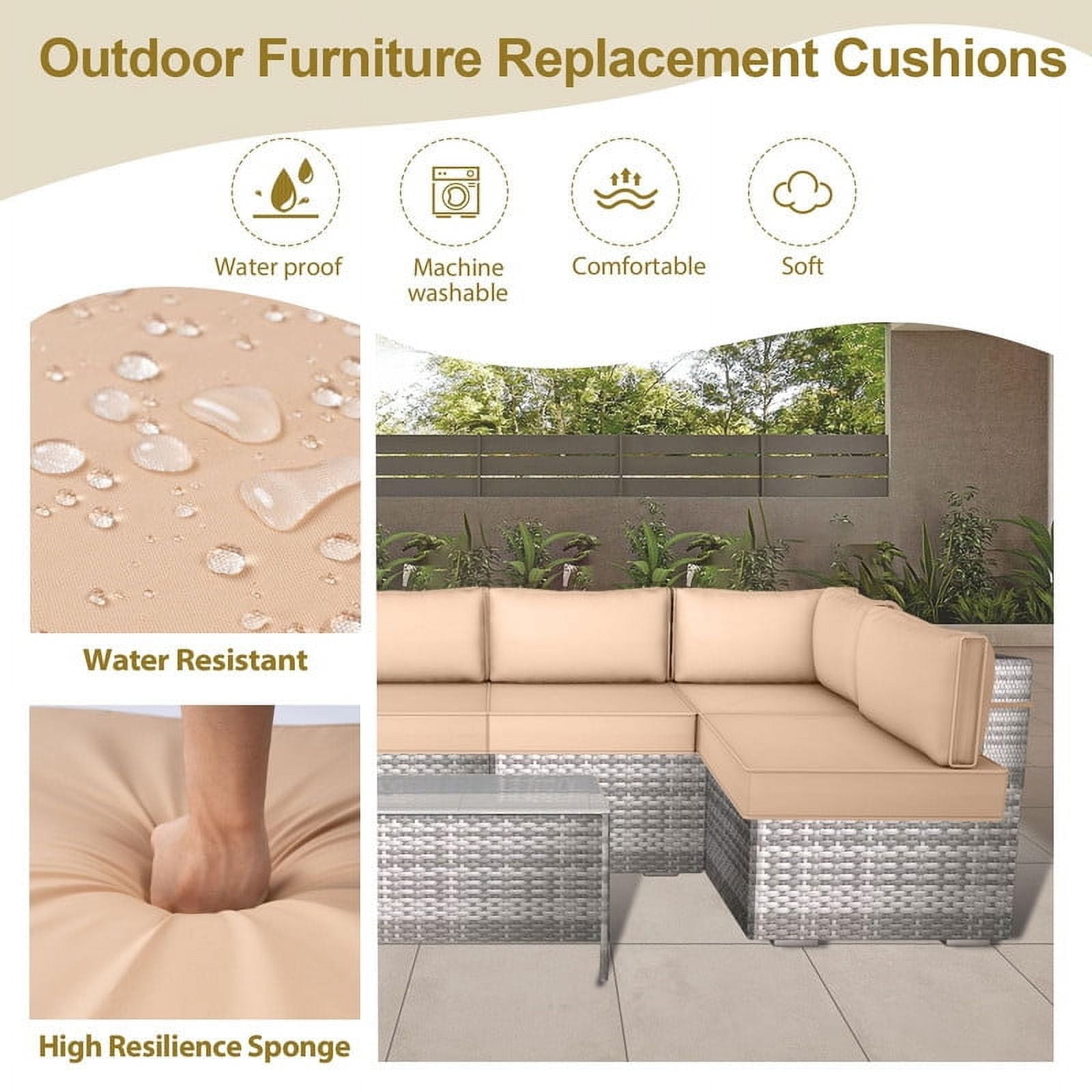 Outdoor Replacement Cushions for Patio Furniture,14-Piece Patio Water-Resistant Replacement Sofa Cushions Fits 6-seat Sectional Rattan Conversation Set,Liner&Cover