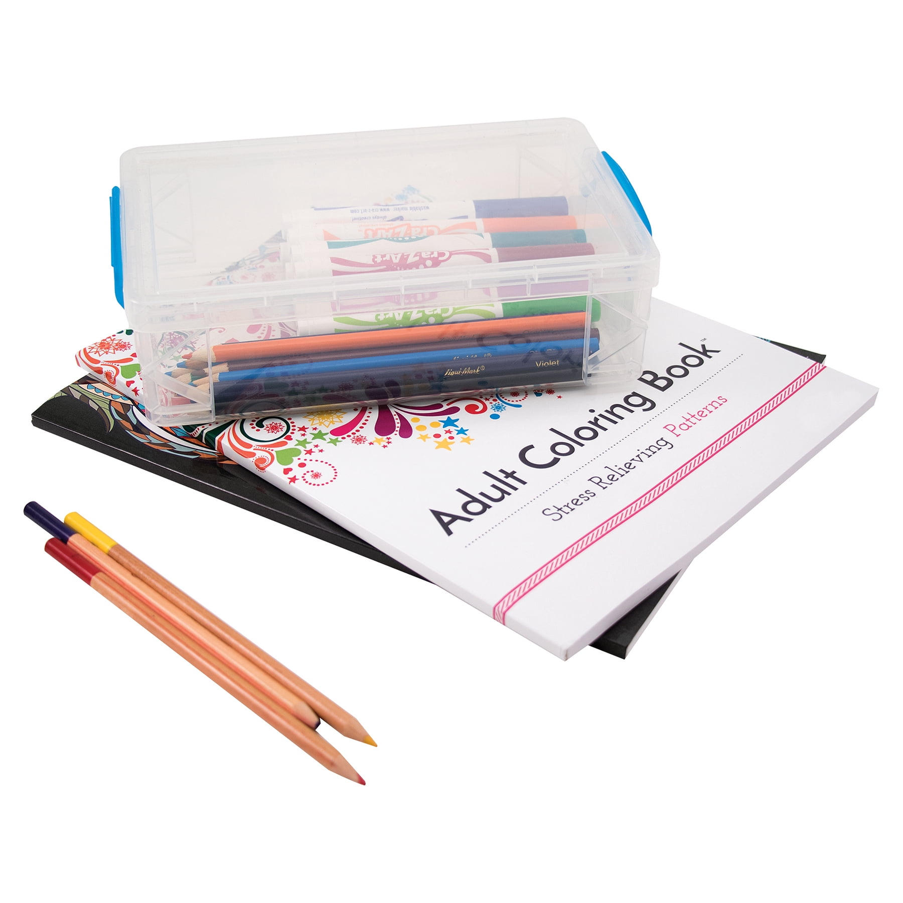 Advantus Super Stacker Pencil Box with Snap-tight Lid, Clear and Blue