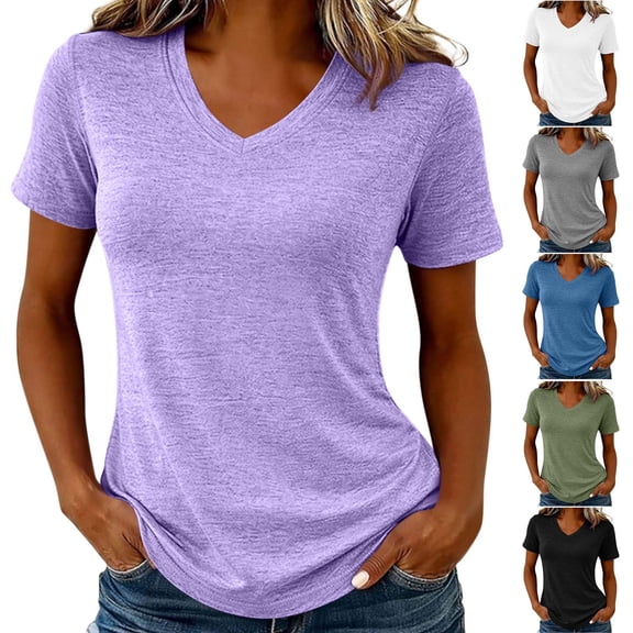 akafmk Womens Short Sleeve Tops V Neck Plain T-Shirts Loose Soft Comfortable Casual Summer Tops, Size XL