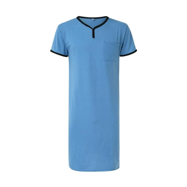 QualitChoice Robe de Nuit Légère en Polyester Manches Courtes Col en V Pyjama pour Hommes Bleu TTTG