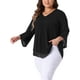 thumbnail image 4 of Camisa Plus Size Agnes Orinda para Mujeres con Manga de Campana 3/4, Cuello en V, Blusa de Doble Capa de Chifón, Talla 4X, Negra, 4 of 6