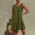 thumbnail image 5 of ClodeEU Women's Round Neck Ruffle Sleeveless Tiered Mini Dress with Pockets,Casual Summer Loose Dress Army Green,Women's Plus L, 5 of 6