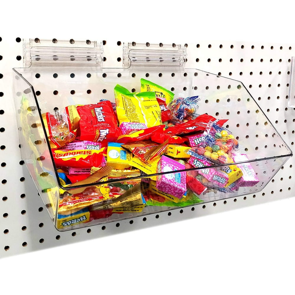 Clear Pegboard Acrylic Bins, Extra Wide Large Bin for Peg Wall, 12" W x