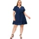 thumbnail image 3 of Women's Plus Size Dress V Neck Lace Insert Half Placket Short Sleeve Tie Waist Ruffle Hem Mini Dress Navy Blue 3X, 3 of 5