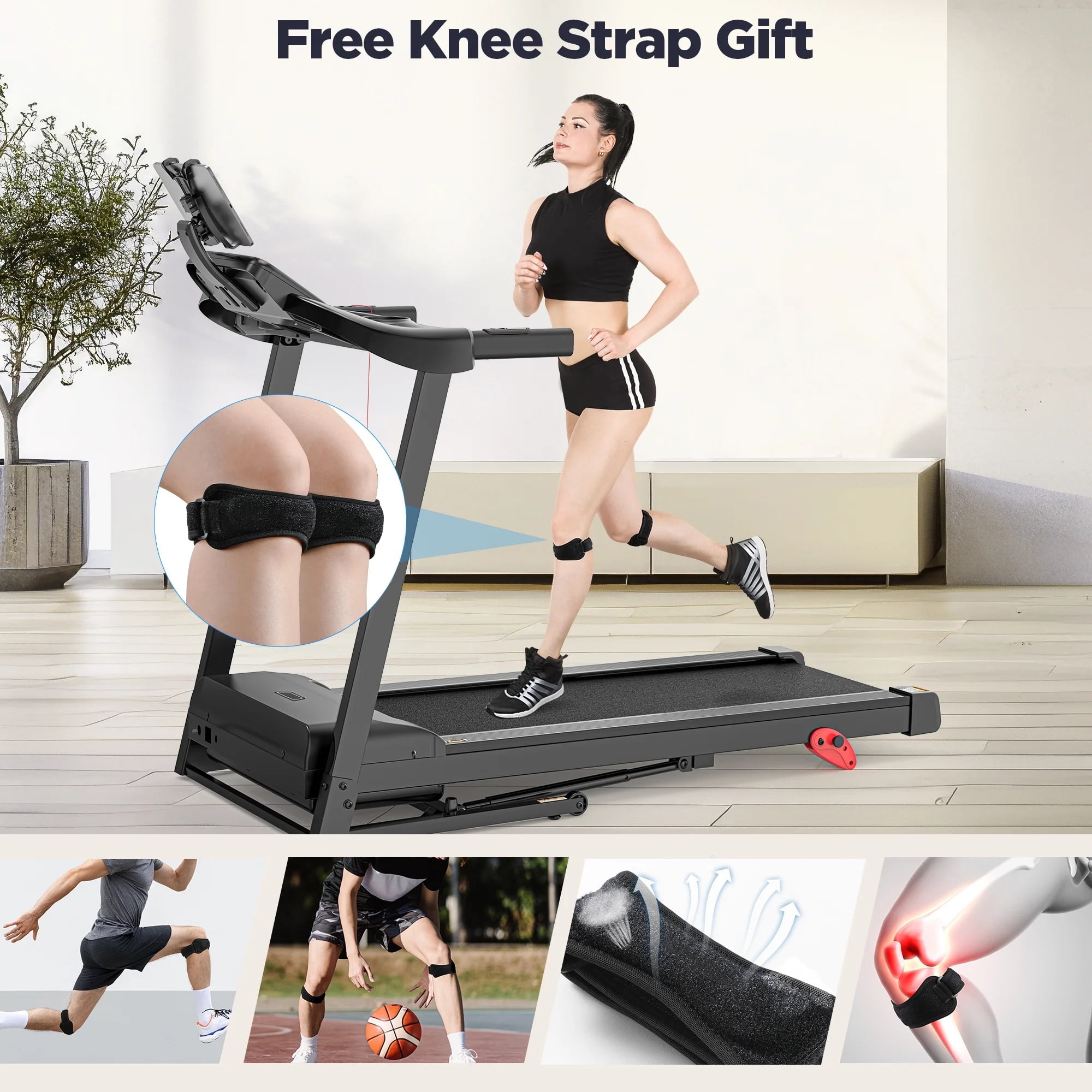2.75HP Folding Treadmill with 300lb Capacity, 3 Adjustable Incline, 64+6+1 Program, Smart APP Connection, Bluetooth HiFi Stereo Speakers, 7.5MPH Portable Treadmill for Home Jogging walking
