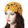 thumbnail image 2 of DLAPL Women's Cotton Crochet Floral Cutout Beanie Hat Handmade Knit Summer Skull Cap (Solid Yellow), 2 of 3