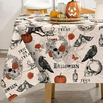 Vintage Halloween Tablecloth Retro Gothic Skull Bat Pumpkin Fabric Table Cloth Washable Trick or Treat Table Cover for Picnic Home Kitchen Party Dining Table Decor, 60x102 Inch