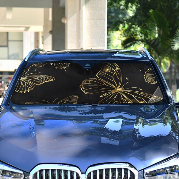 Butterflies Golden Automotive Front Car Windshield Sun Shade Reflector Foldable for Front Fit for Cars Truck SUVs