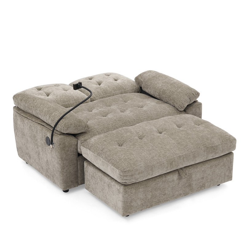 Double Sofa Recliner with Storage Ottoman, Manual Adjustable Reclining Loveseat with USB Charging Port, Phone Stand, and Soft Padded Armrests for Living Room, Apartment, and Home Theater