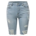 thumbnail image 2 of A2Y Women's Mid Rise Distressed Knee Length Zipper Denim Bermuda Shorts Light Denim L, 2 of 5