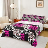 Manfei Zebra Leopard Print 4-Piece Full Size Sheets for Female Men Teens,Geometric Plaid Bed Sheets,Animal Print Lightweight Sheet Sets,Breathable Home Decor