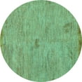 thumbnail image 1 of Ahgly Company Machine Washable Indoor Round Abstract Turquoise Blue Modern Area Rugs, 4' Round, 1 of 4