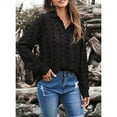 thumbnail image 5 of Uhndy Womens Pompom Button Down Shirt Casual Long Sleeve Blouse Tops，Women's Printed T-shirt Mid-length 3/4 Sleeves Plus Size Tops-LQ, 5 of 5
