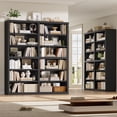 thumbnail image 2 of Hiphuta 63"W Extra Large and Sturdy Bookcase, Double Wide 6-Tier Bookshelf, Tall Bookcase for Home Office and Living Room, Wooden Freestanding Display Shelf, Black, 2 of 7
