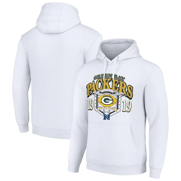 Men's Starter White Green Bay Packers 80s Retro Pullover Hoodie