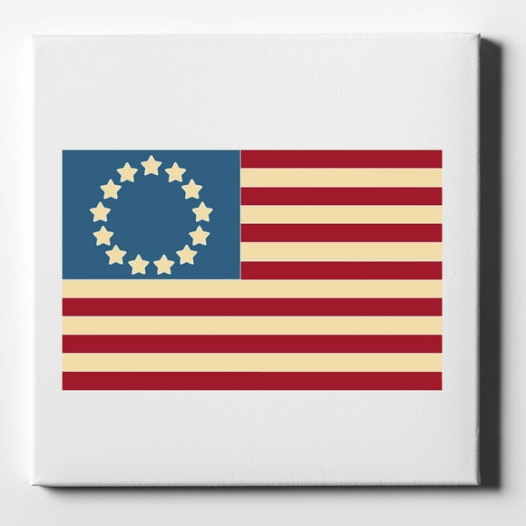 USA Colonial Flag Red White & Blue - 10" x 10" - Decorative Canvas Wall Art - White Edge - 5/8" Gallery Wrapped