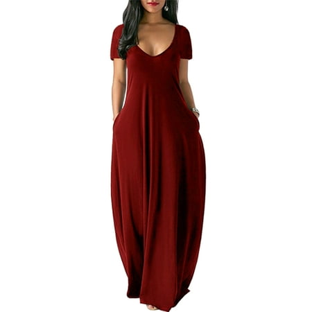 

Nightgowns for Womens Nightwear Loose Long Dress Short Sleeve Casual Maxi Dress Sleepwear Lounge Dress Claret 4XL