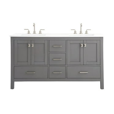 Alya Bath Vanea 60" Double  Bathroom Vanity with Quartz Top in Gray