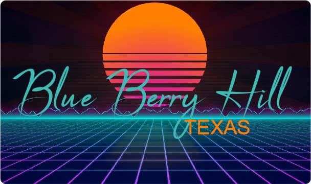 Blue Berry Hill Texas 2 X 1.25Inch Vinyl Decal Stiker Retro Neon