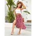 thumbnail image 4 of Wenseny Women’s Asymmetrical Floral Long Wrap Skirts Ruffled Midi Skirt Red M, 4 of 7