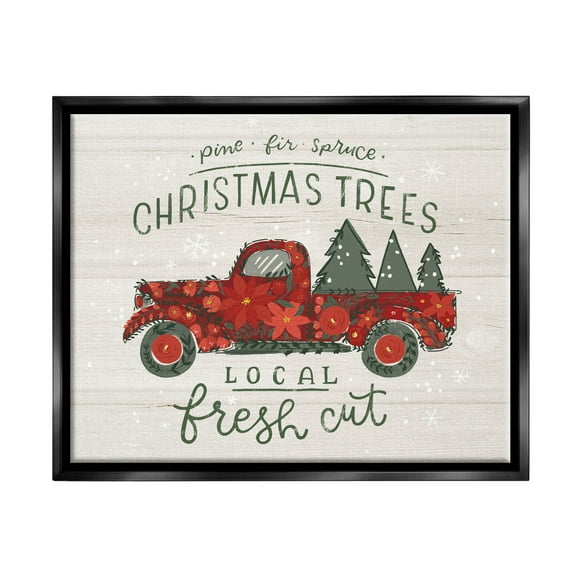 Stupell Industries Local Fresh Cut Christmas Trees Graphic Art Jet Black Floating Framed Canvas Print Wall Art, Design by Loni Harris