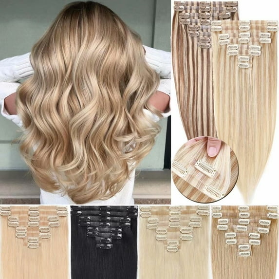 SEGO Invisible Tape Weft Clip in Human Hair Extensions Full Head Silky Straight Hair Extensions
