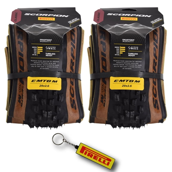 Pirelli Scorpion E-MTB M 65-584 (29 x 2.6) MTB Bicycle Tire - Versatile E-Mountain Bike Tire for Trail and Enduro Use, Mixed Terrain, E-Bike MTB, 120 TPI Mountain Bike Tires w/Keychain (2Pk)