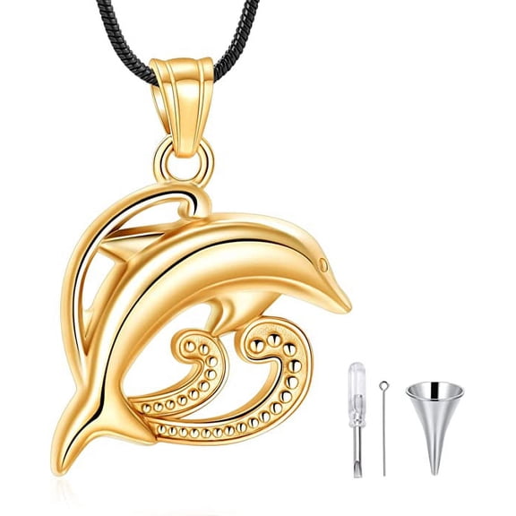 Stainless Steel 🐬Ocean Dolphin Urn Pendant Memory Necklace for Human Pet Cremation Ashes Keepsake Memorial Jewelry