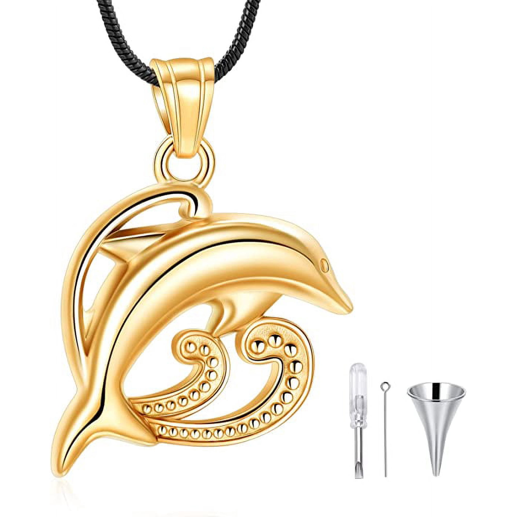 Stainless Steel 🐬Ocean Dolphin Urn Pendant Memory Necklace for Human Pet Cremation Ashes Keepsake Memorial Jewelry