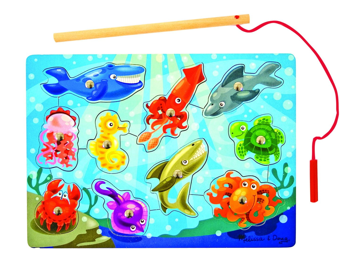 Melissa Doug Magnetic Wooden Fishing Puzzle Game With 10 Ocean Melissa Doug Magnetic Wooden Fishing Puzzle Game With 10 Ocean Animal Magnets And Pole
