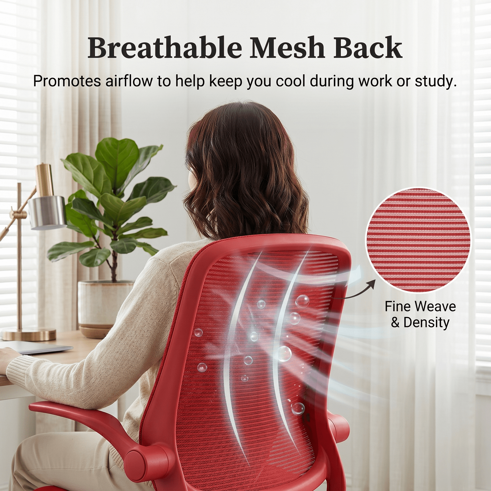Homy Casa Red Mesh Office Chair with Flip-Up Arms, Ergonomic Swivel Desk Chair for Home Office