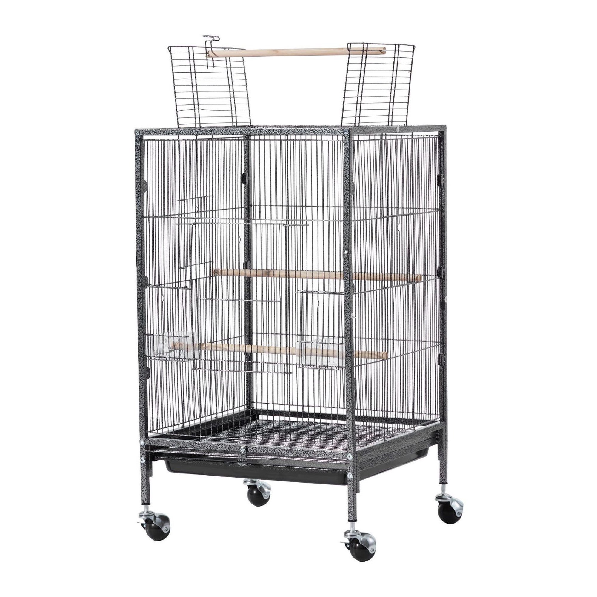 Bird Cage 18x18x30 Inch Wrought Iron Flight Cage - Open Top Parrot Cage for Conure, Cockatiel, Budgie, Canary - with Perches & Tray