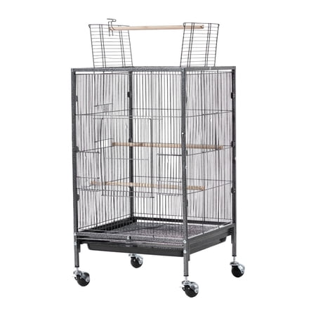Bird Cage 18x18x30 Inch Wrought Iron Flight Cage - Open Top Parrot Cage for Conure, Cockatiel, Budgie, Canary - with Perches & Tray