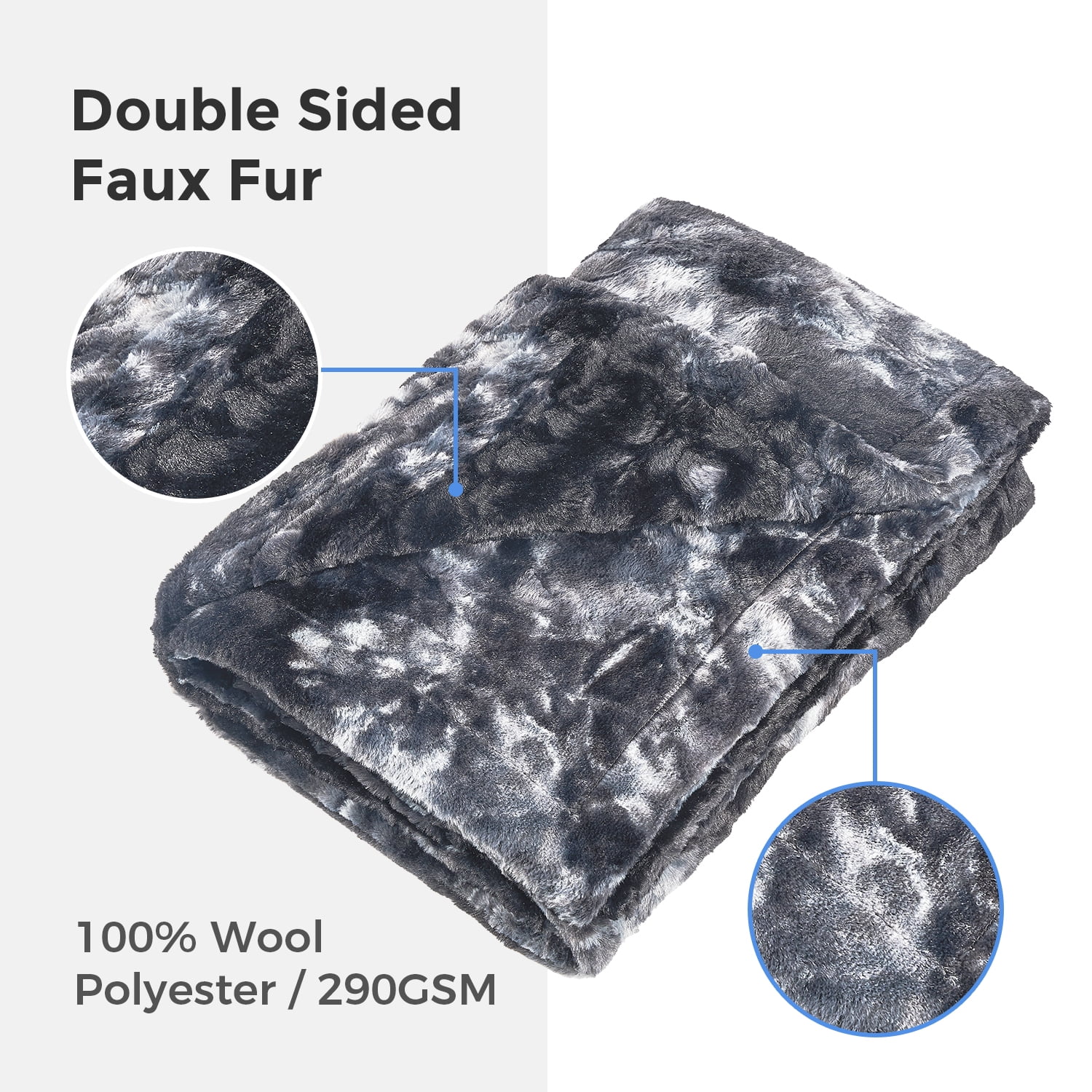 MOOFUN Faux Rabbit Fur Throw Blanket- 50x60 inches, Soft Fluffy Cozy Warm Fuzzy Machine Washable, Durable Blanket for Couch and Bed - Grey