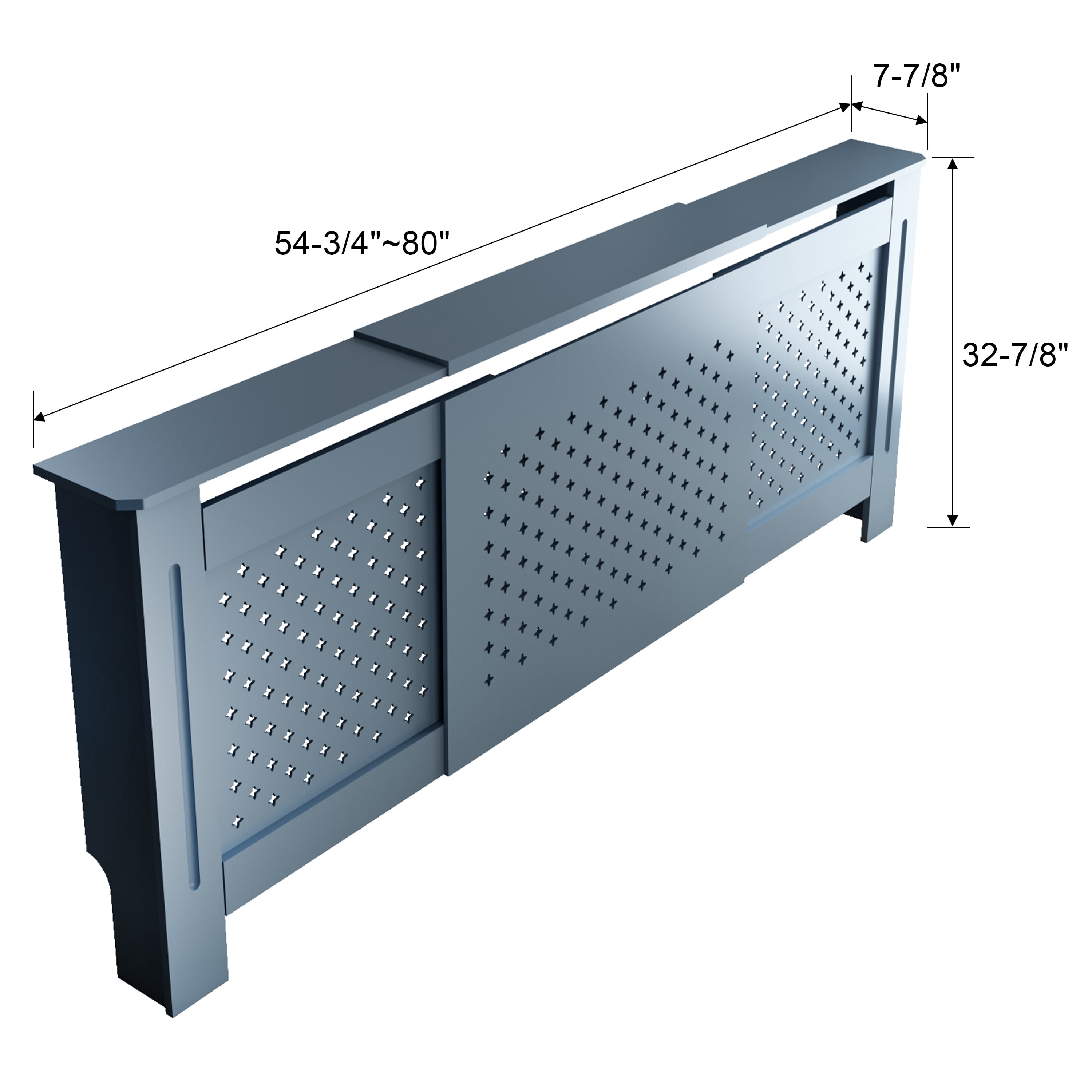 MDF Radiator Cover, Adjustable Width 54.75-80 in, Light Gray, 32.8 in High