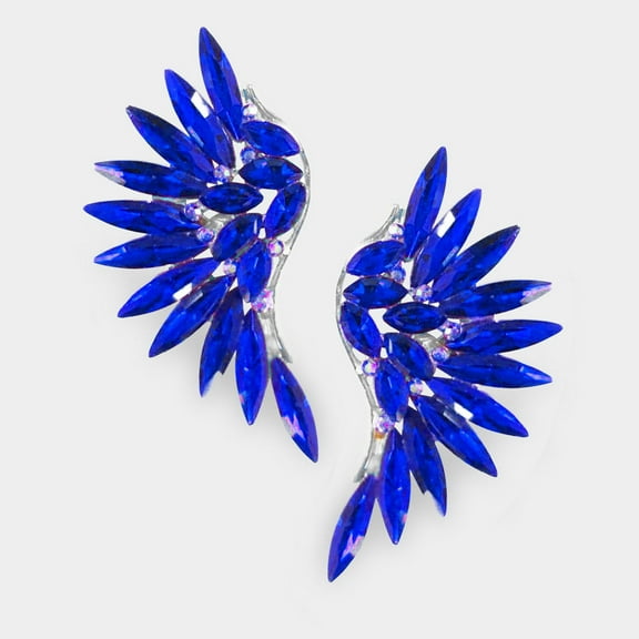 Clip on 2 1/4" silver and blue stone pointed wing earrings